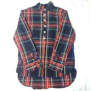 J crew Tartan cotton poplin top with jewel buttons plaid